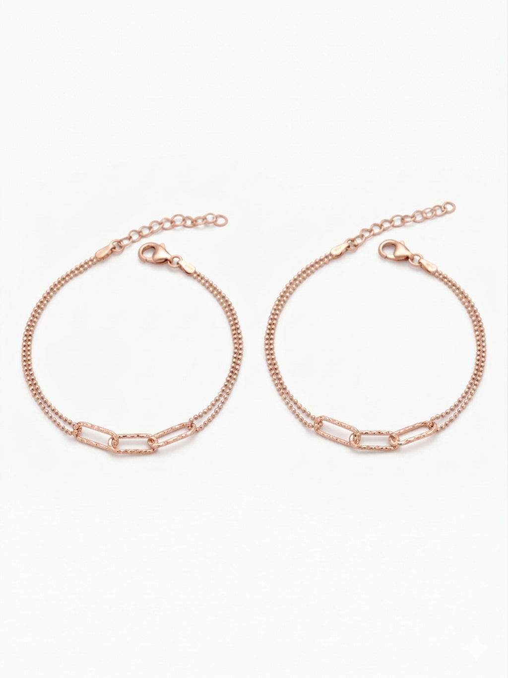 Roseate Textured Link Double Chain Anklet Pair