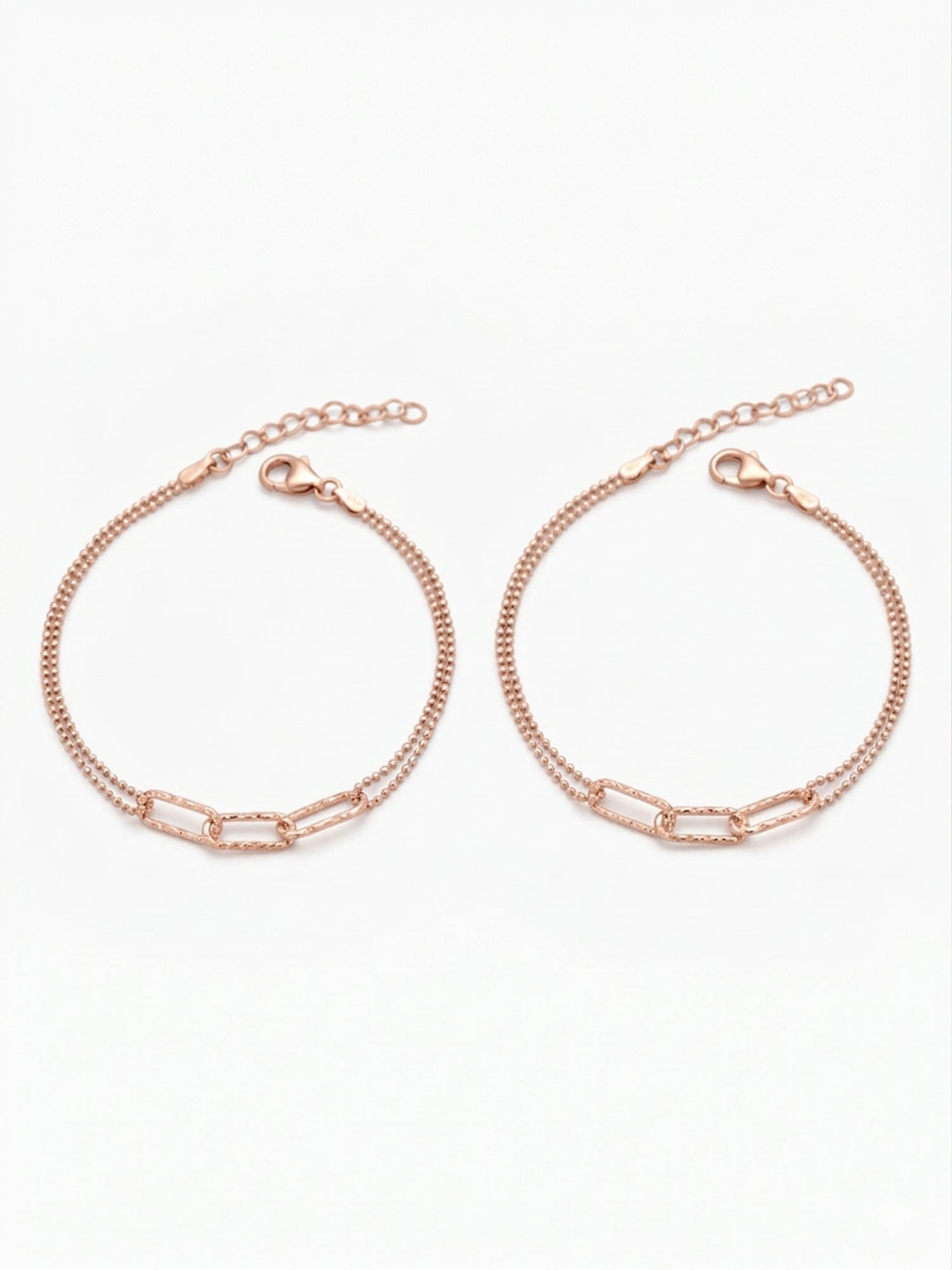 Roseate Textured Link Double Chain Anklet Pair