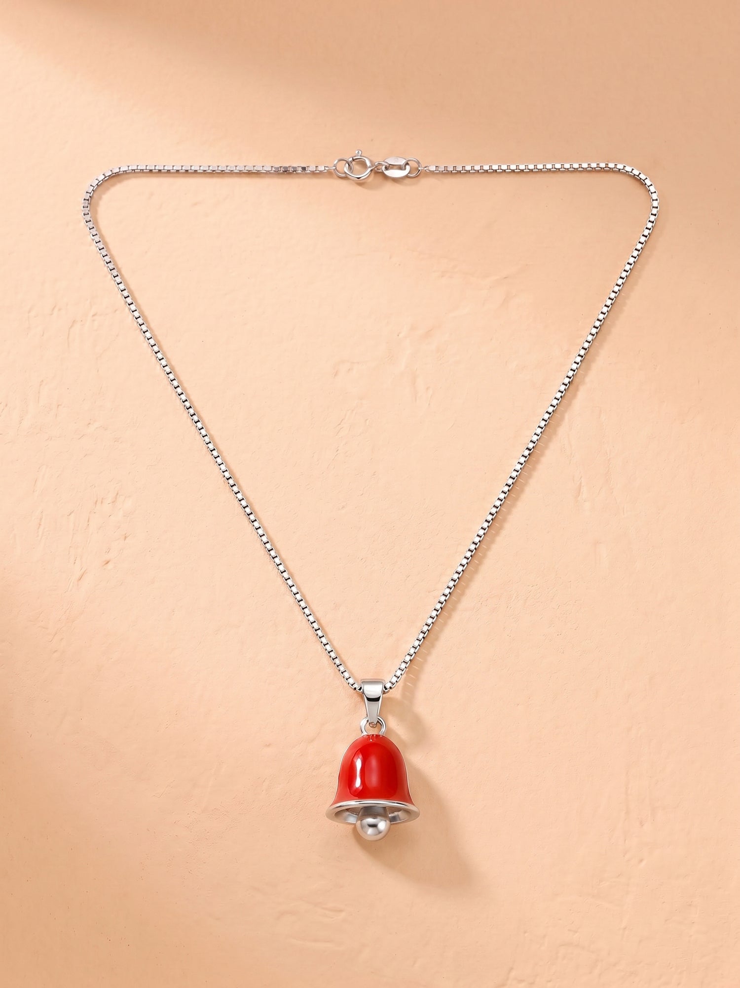 Kids Vibrant Red Bell Enamel Pendant Necklace