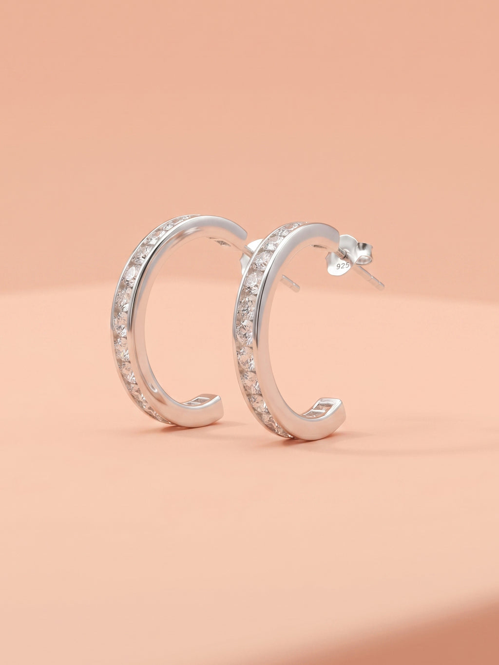 Channel-Set Round Cubic Zirconia Open Hoop Studs
