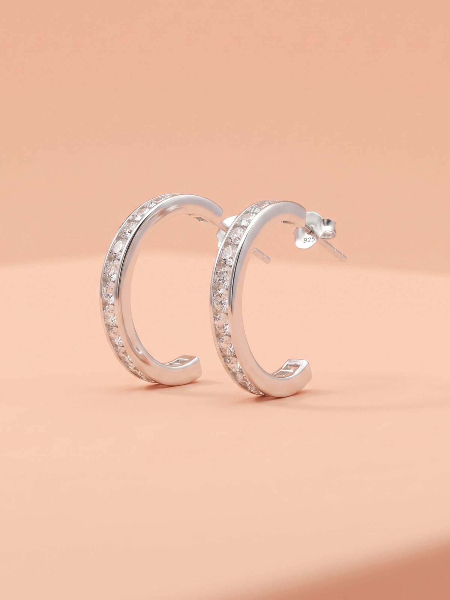 Channel-Set Round Cubic Zirconia Open Hoop Studs