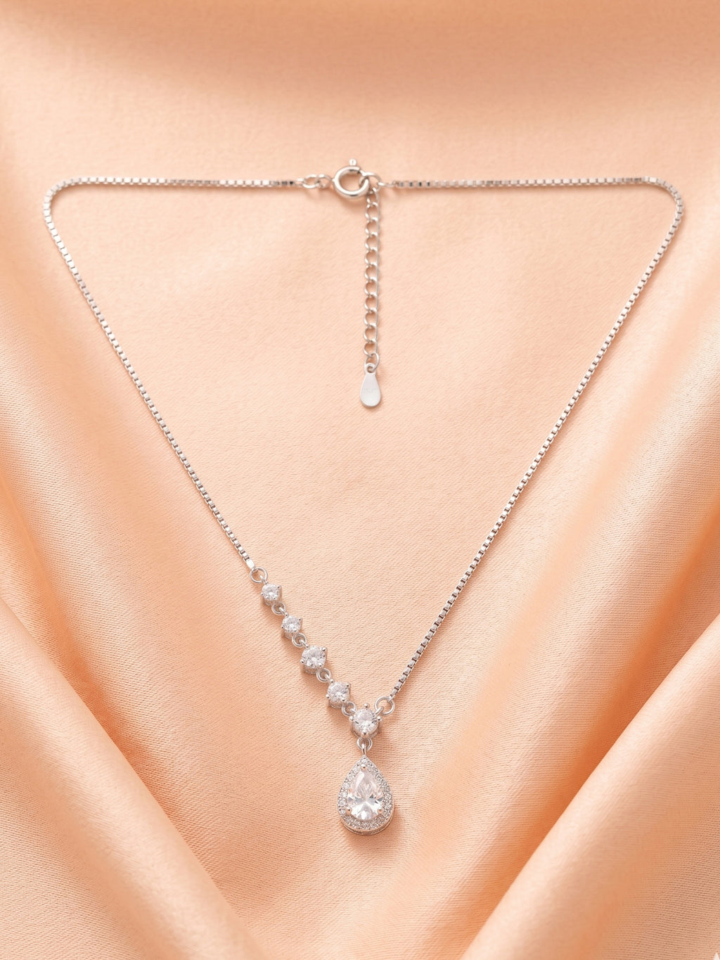 Pear-Cut CZ Halo Drop Necklace