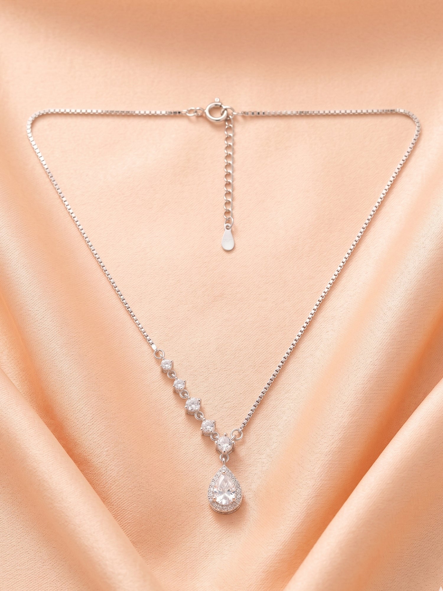 Pear-Cut CZ Halo Drop Necklace