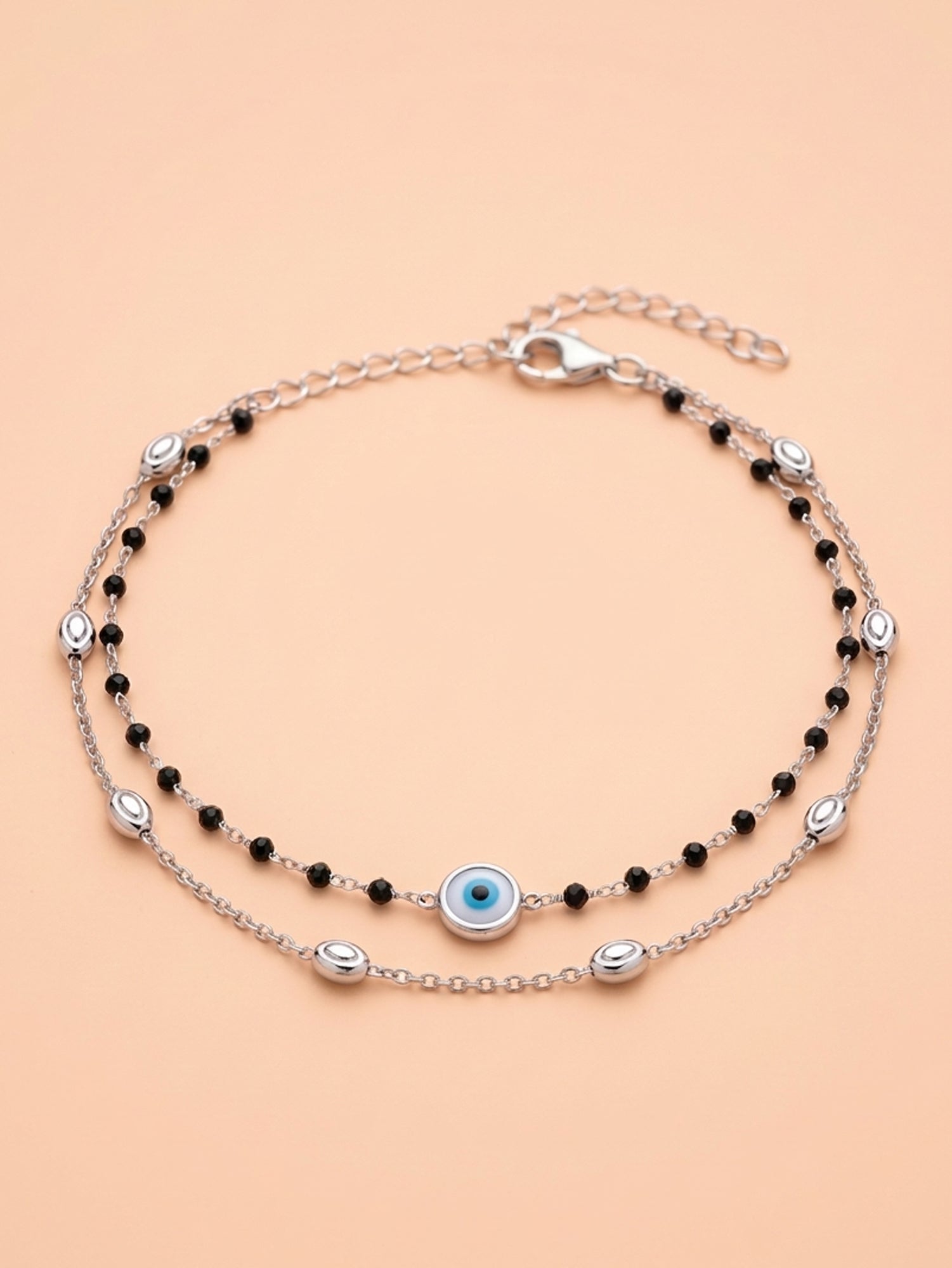 Silver Noir Evil Eye Double-Layered Bracelet