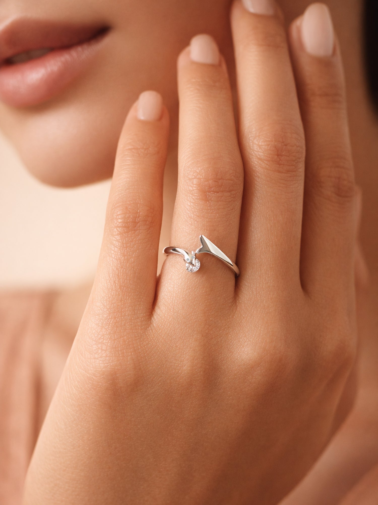 Silver Sculptural Bypass Solitaire Ring