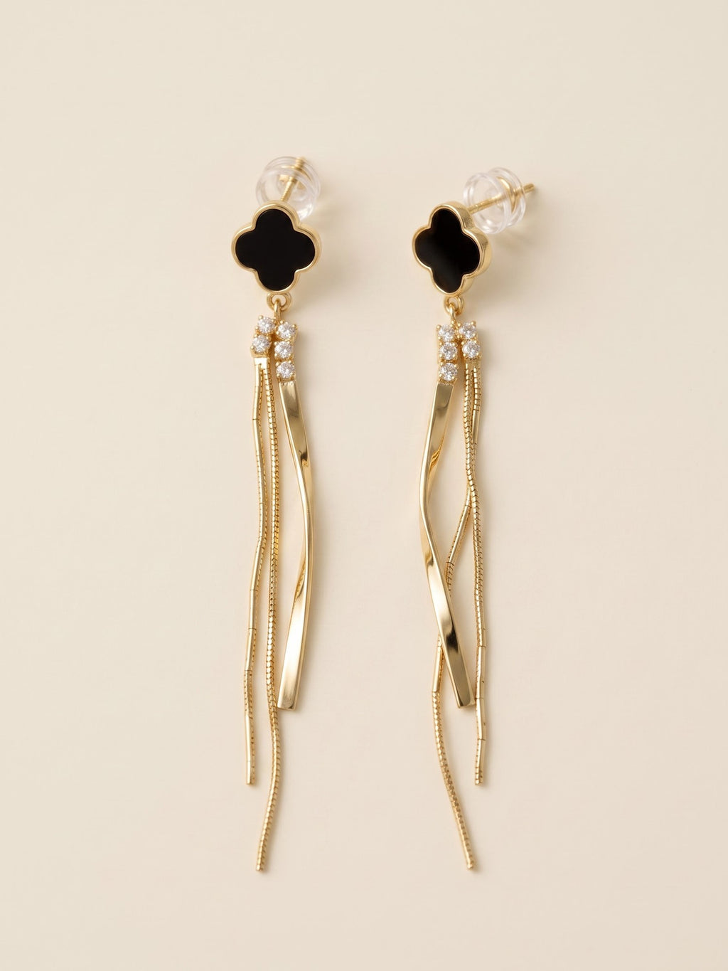 The Onyx Clover Cascading Tassel Drop Earrings