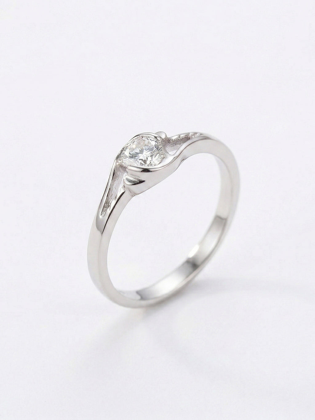 Silver Shimmering Split-Shank Solitaire Ring
