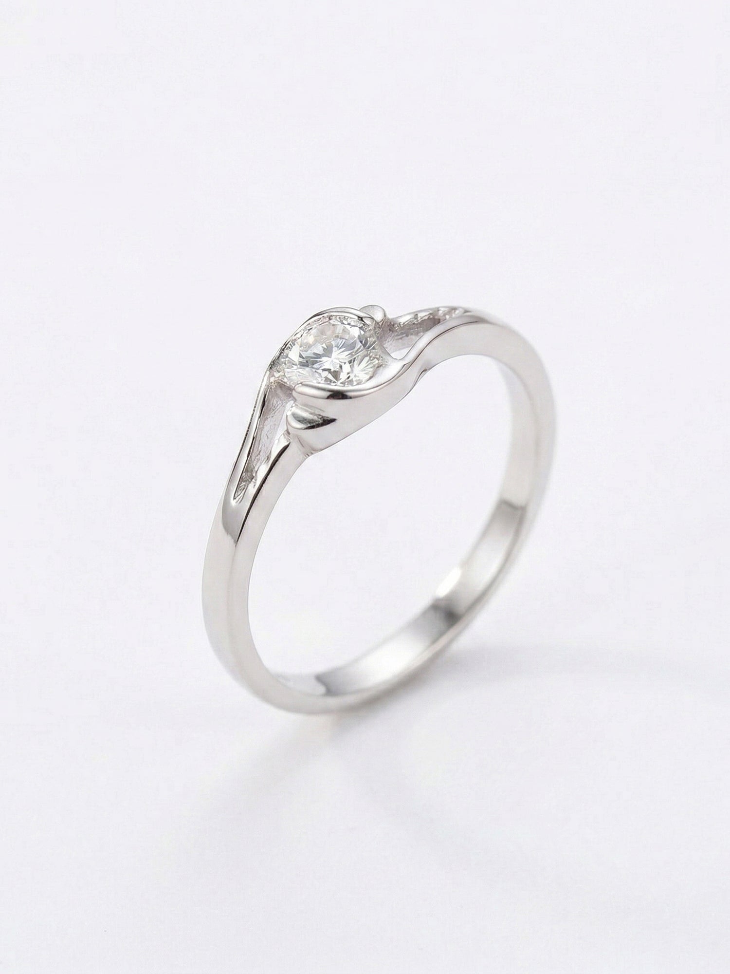 Silver Shimmering Split-Shank Solitaire Ring