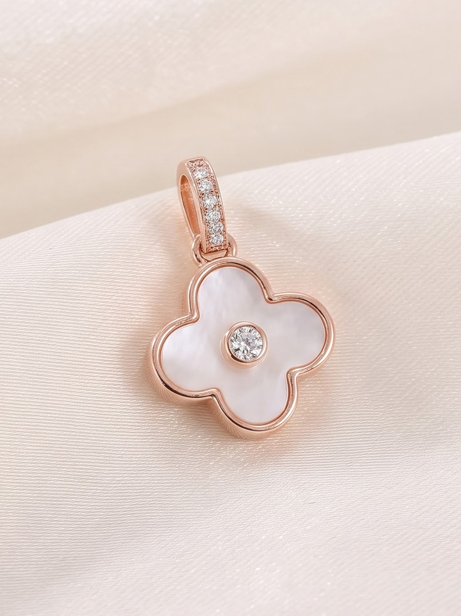 The Lumina Bloom Rose Gold & Mother-of-Pearl Clover Pendant