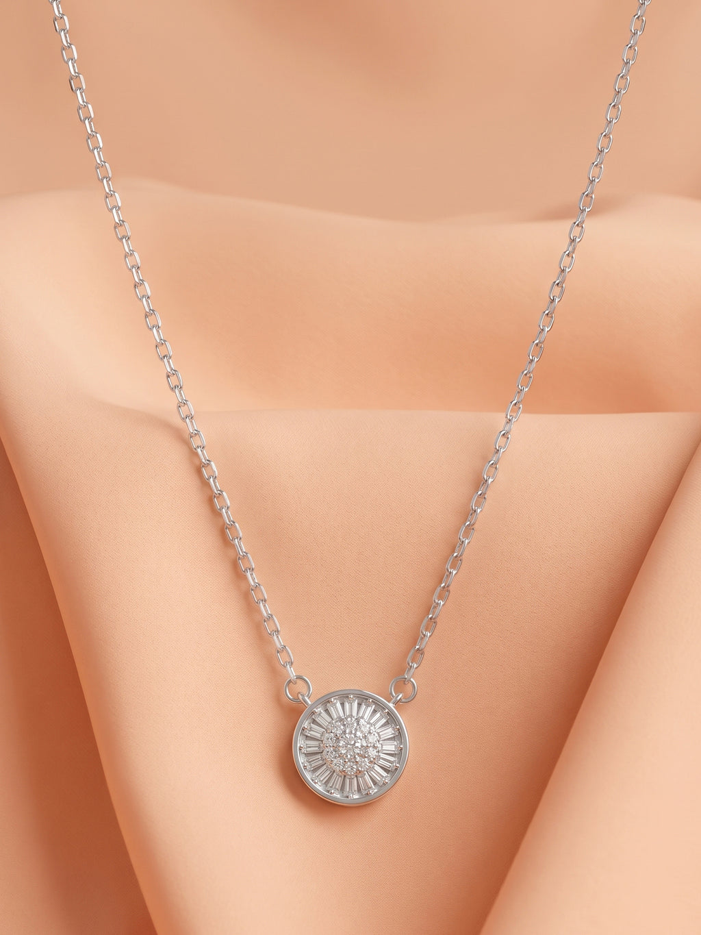 Sunburst Pavé Disc Pendant Necklace