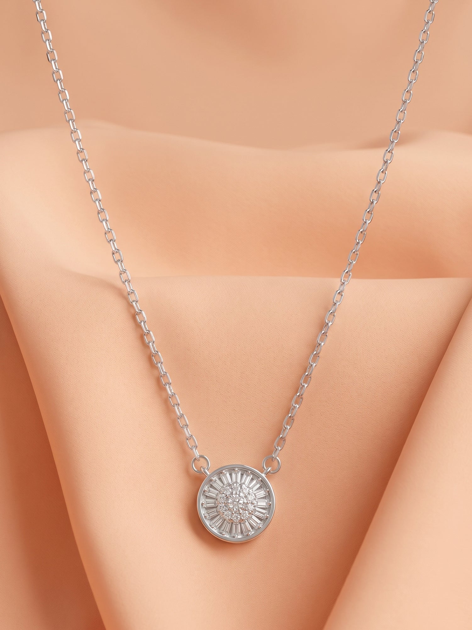 Sunburst Pavé Disc Pendant Necklace