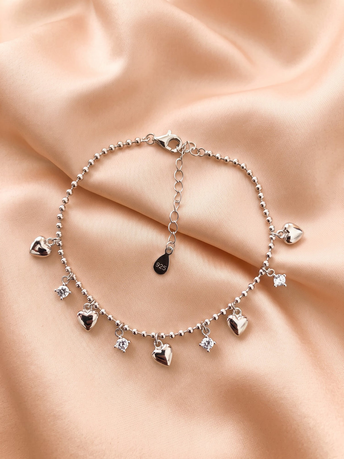 Sweetheart Sparkle Beaded Charm Bracelet in 925 sterling silver — 925 Siller