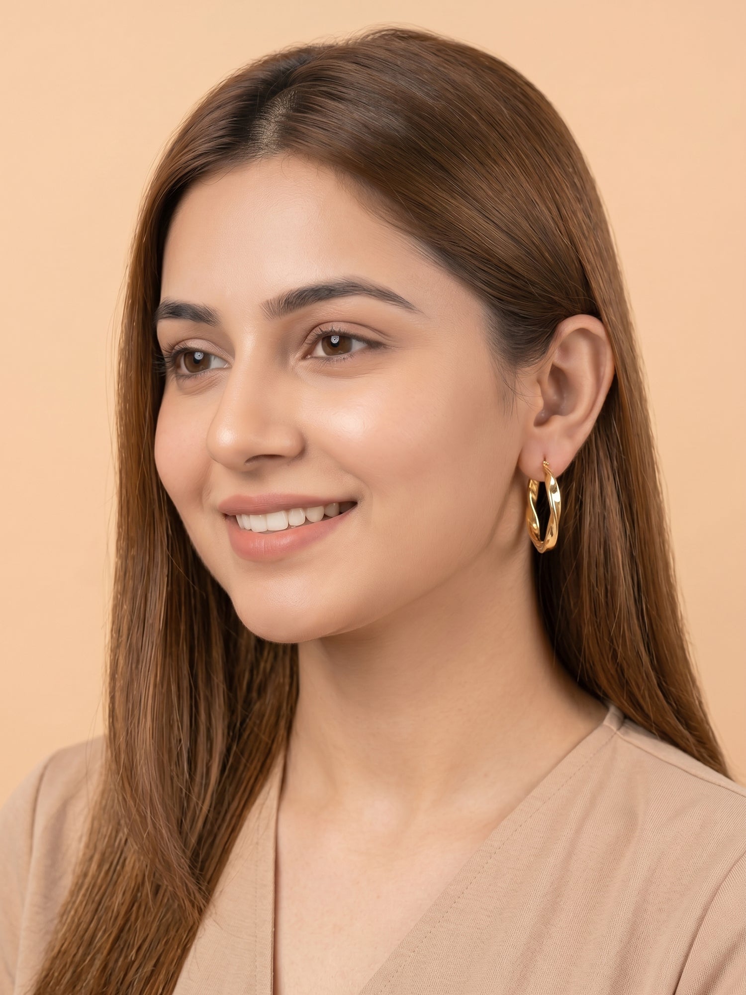 Gilded Twisted Horizon Hoops