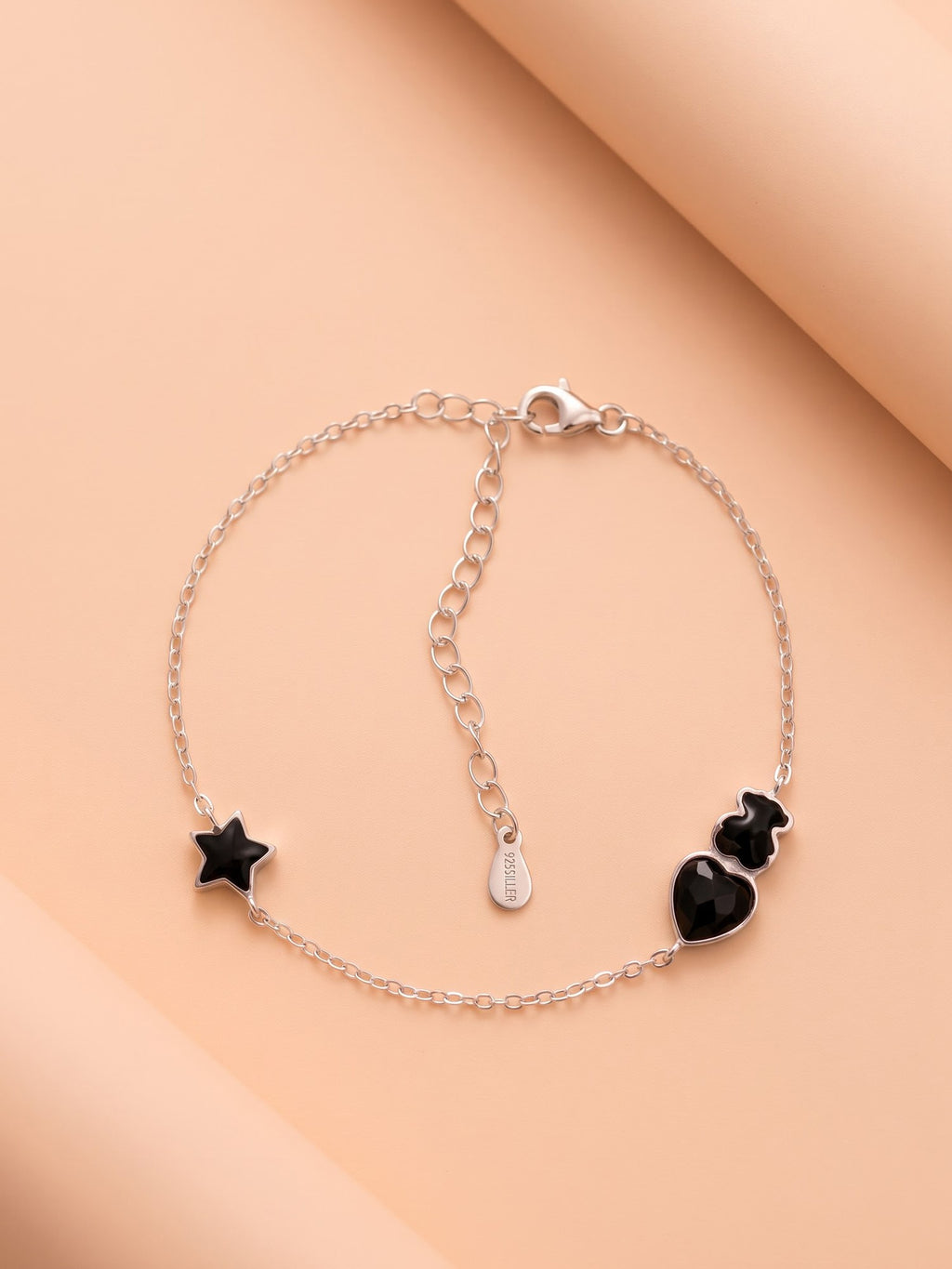 The Midnight Celestial Bear & Heart Charm Bracelet