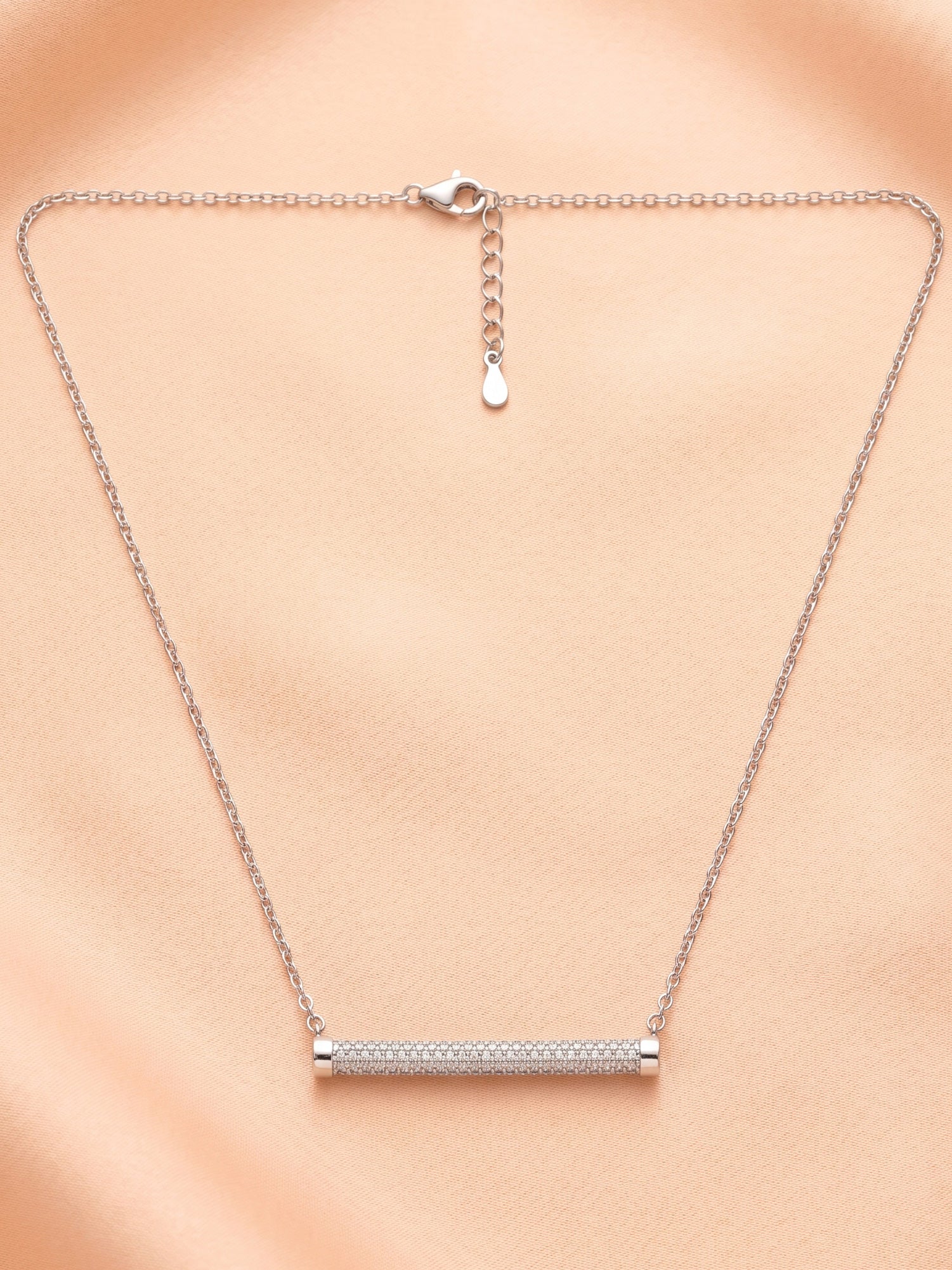 Pavé CZ Cylindrical Bar Necklace