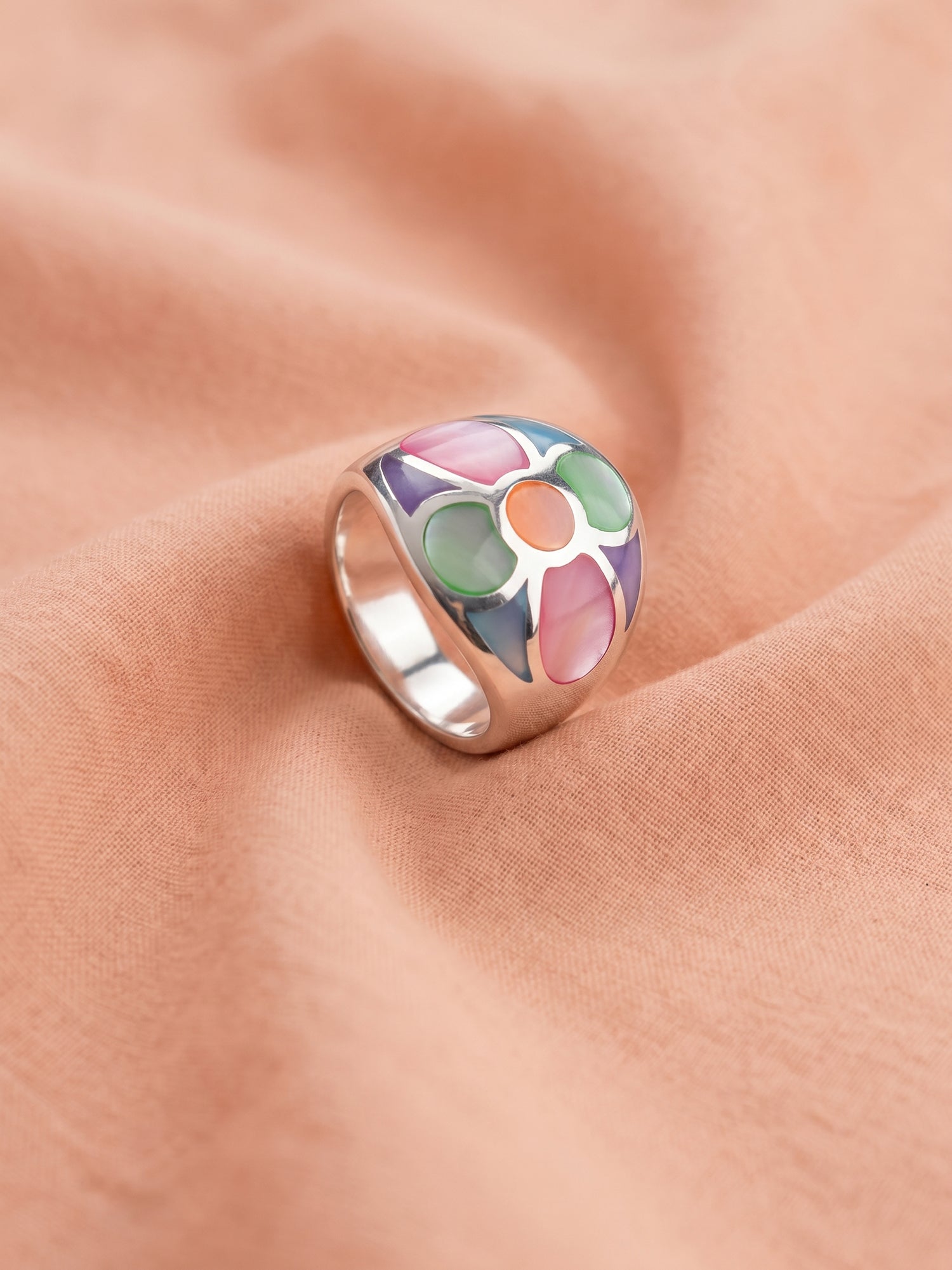 Multicolour Mother of Pearl Floral Dome Ring