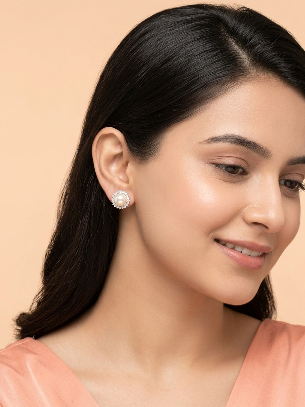 Pearl & Full Pavé CZ Sunburst Halo Stud Earrings