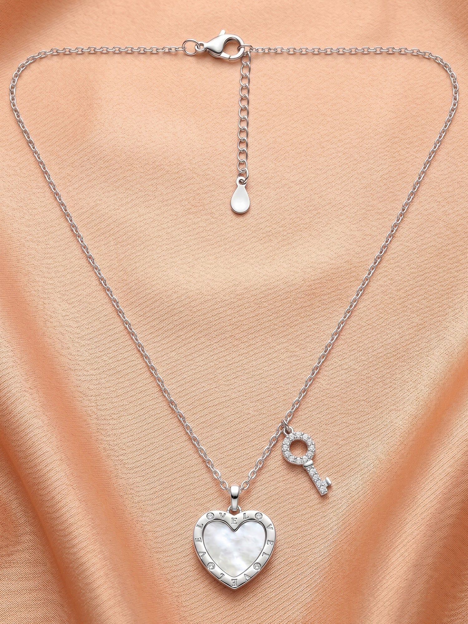 Reversible Mother of Pearl & Engraved Heart Necklace