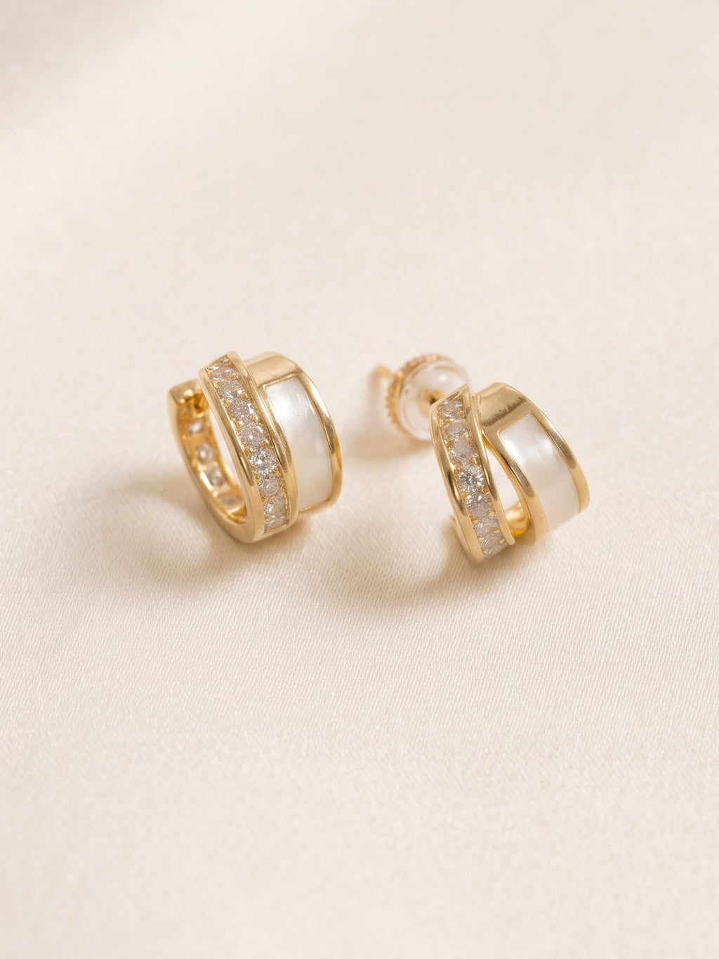 The Luminary Mother-of-Pearl & CZ Dual-Band Huggie Earrings