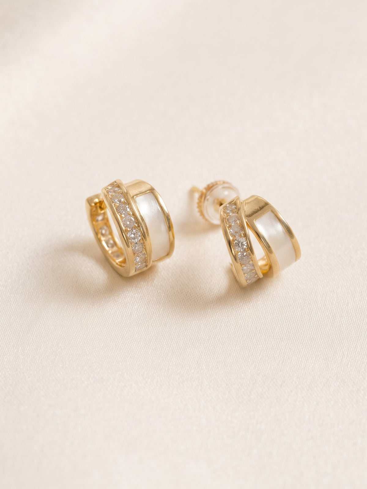 The Luminary Mother-of-Pearl & CZ Dual-Band Huggie Earrings