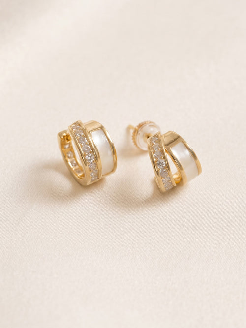 Luminary Mother-of-Pearl & CZ Dual-Band Huggie Earrings in 925 sterling silver — 925 Siller