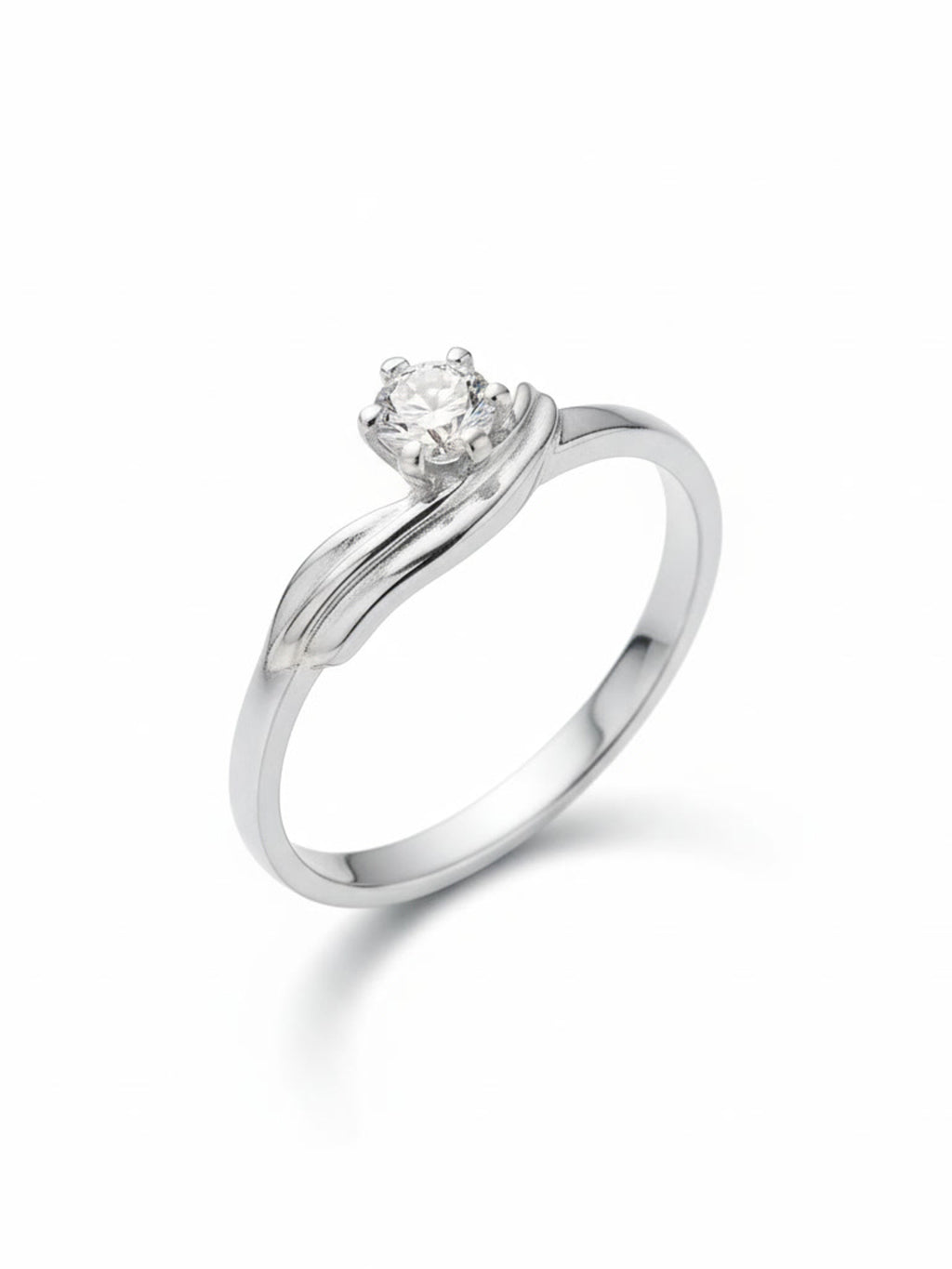 Silver Shimmering Solitaire Bypass Ring