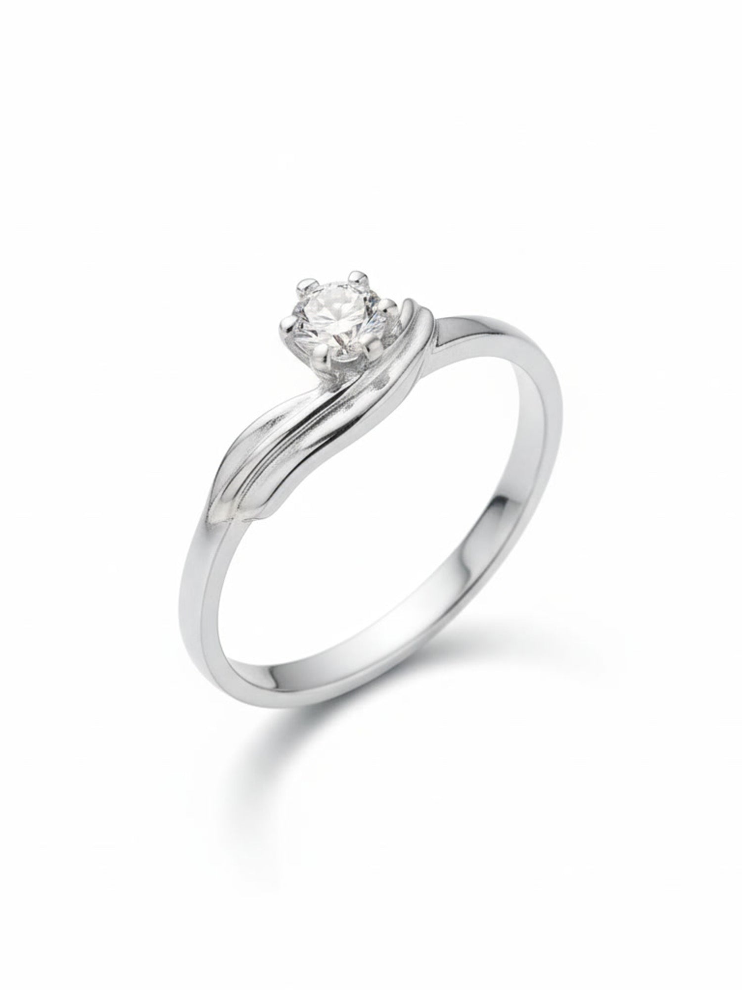 Silver Shimmering Solitaire Bypass Ring