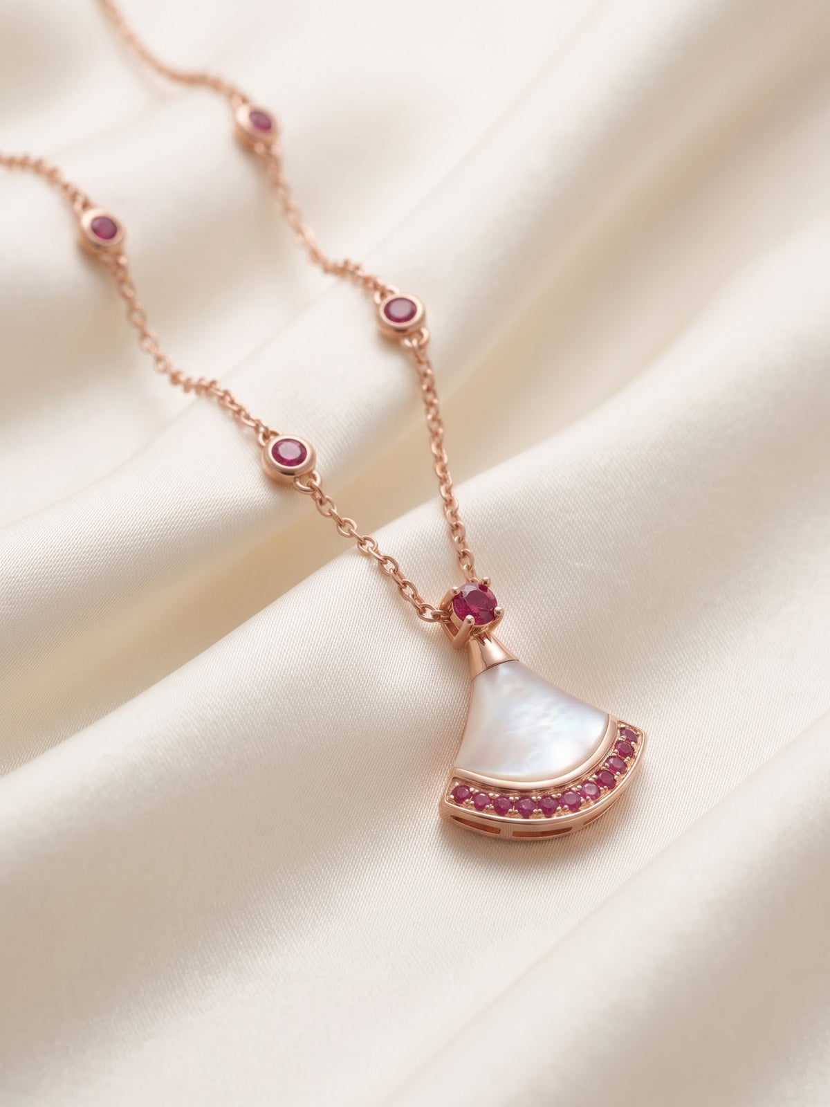 The Empress Fan Mother-of-Pearl & Ruby Station Necklace
