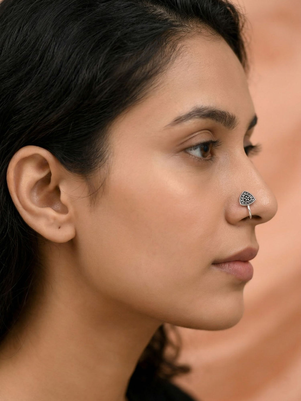 Oxidized Floral Shield Nose Pin