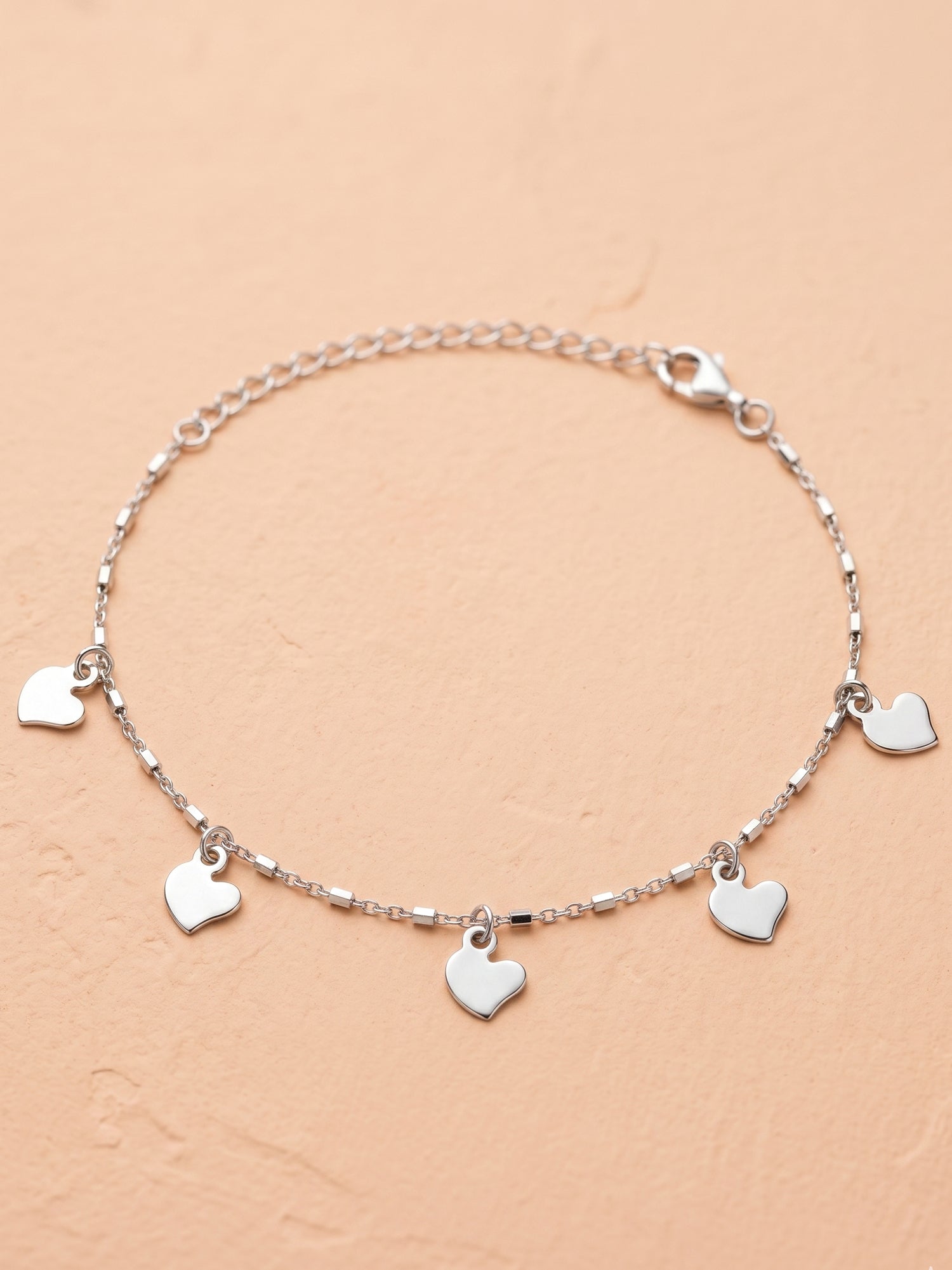 Silver Minimalist Rhythmic Heart Charm Bracelet