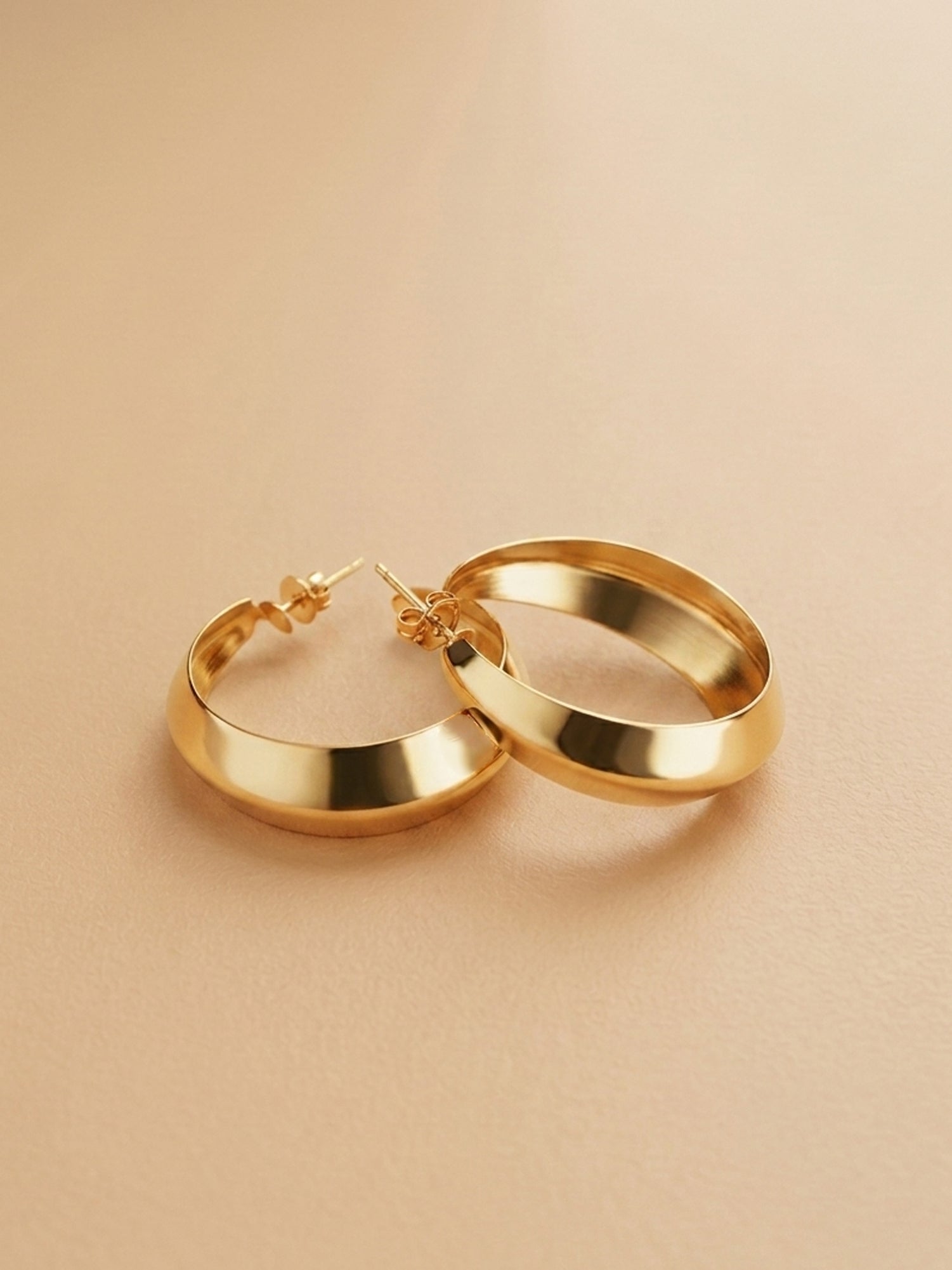 Polished Wide Flat Band Hoop Earrings