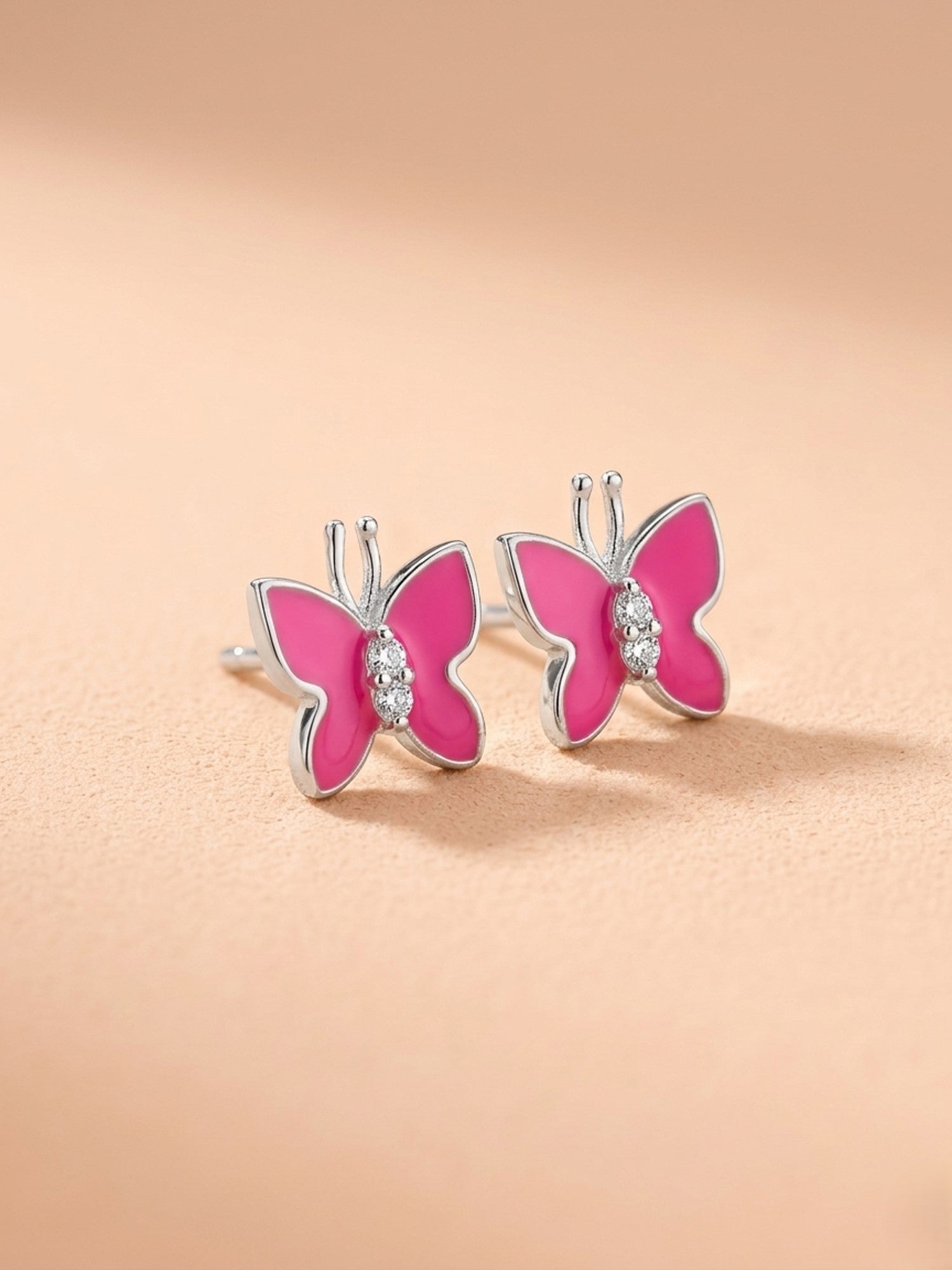 Sparkling Magenta Butterfly Studs