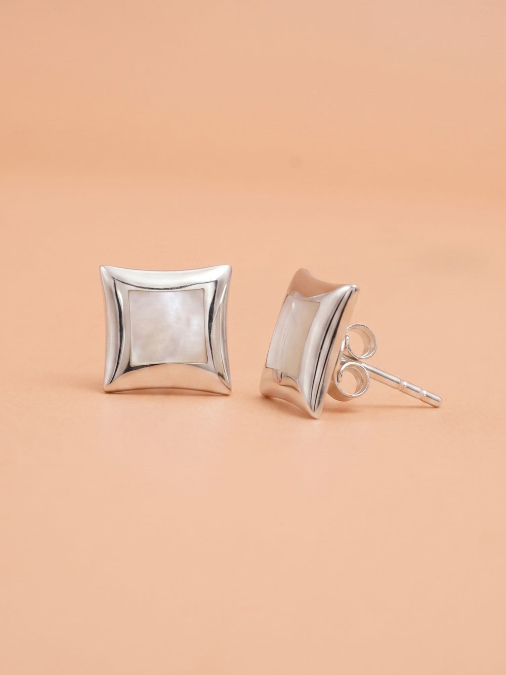 Mother of Pearl Inlay Square Stud Earrings
