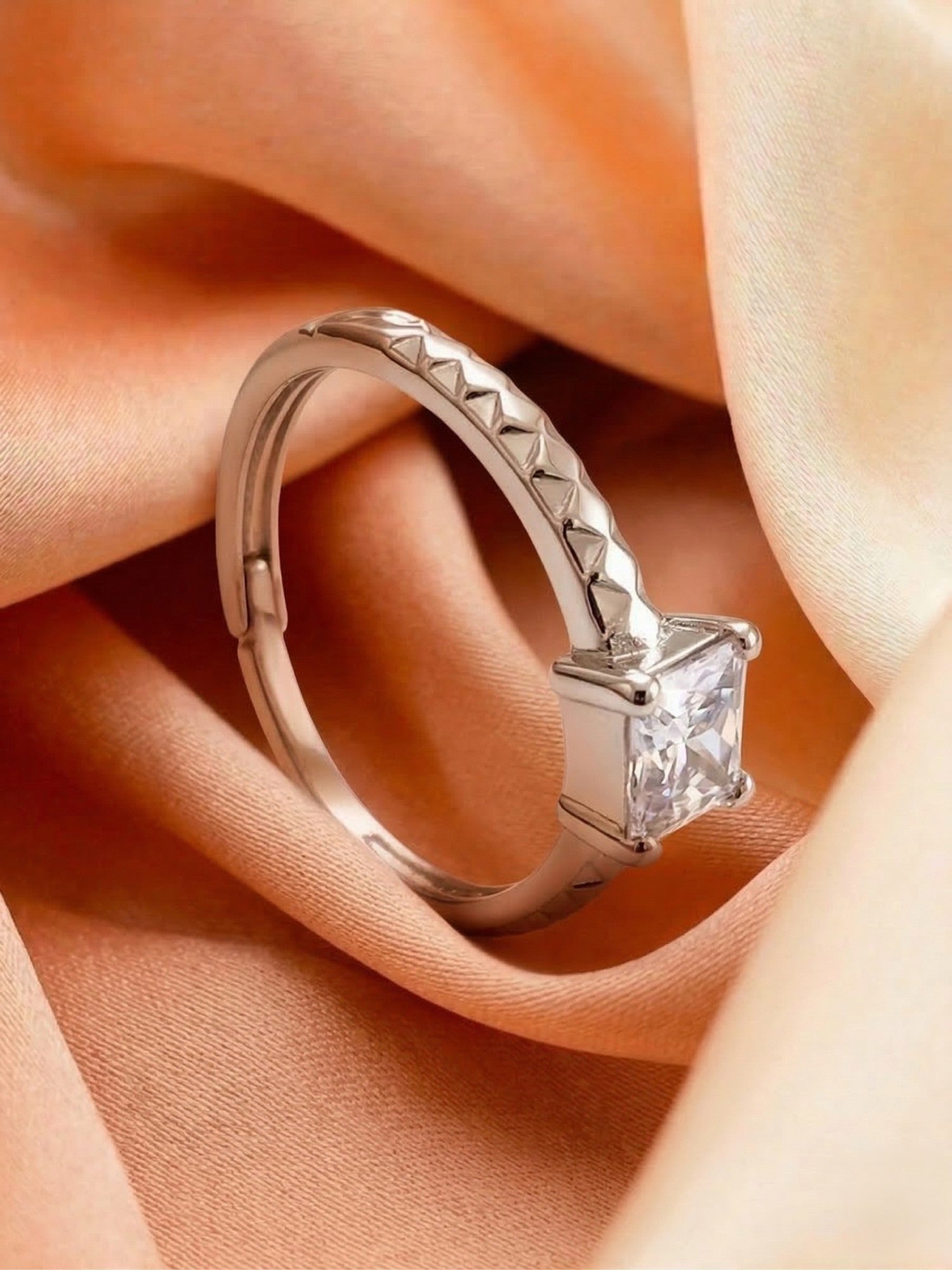 Textured Princess Solitaire Ring