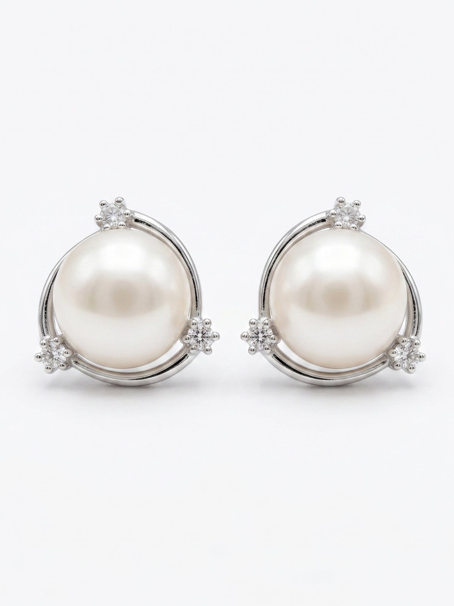 Lustrous Pearl & Pavé CZ Halo Stud Earrings