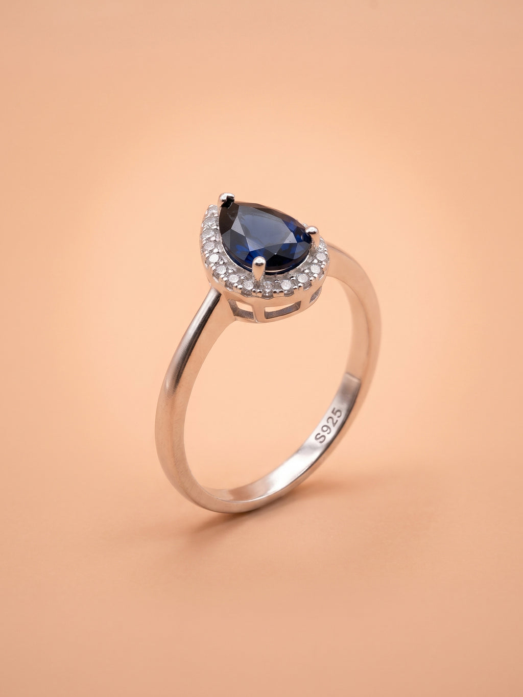 Blue Pear Cut Halo Ring