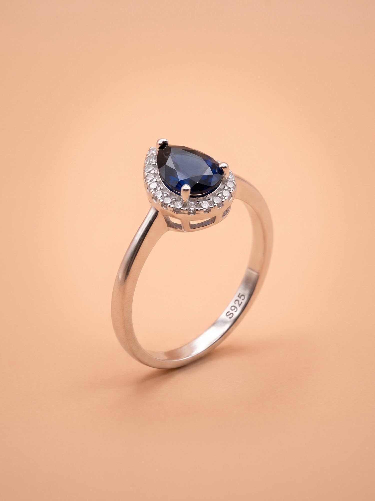 Blue Pear Cut Halo Ring