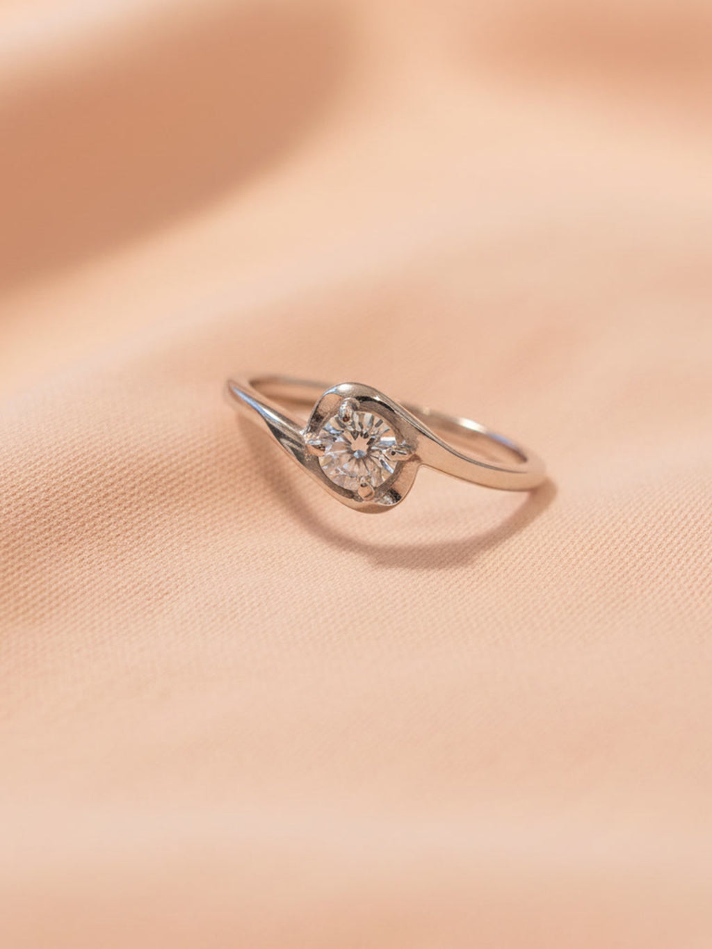 Silver Swirl Solitaire Bypass Ring