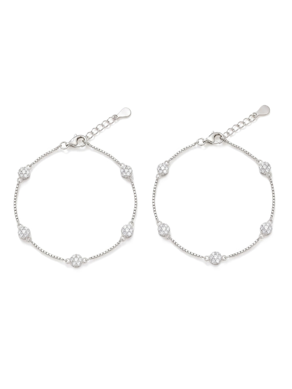 Celestial Floral Pavé Box Chain Anklet Pair