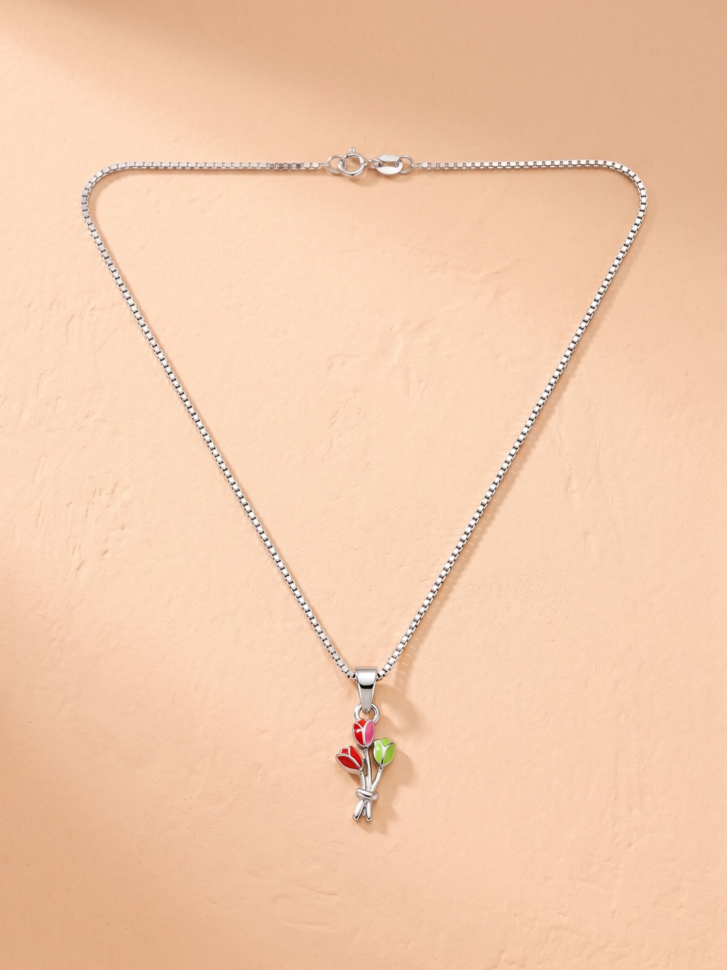 Kids Miniature Tulip Bouquet Enamel Pendant Necklace