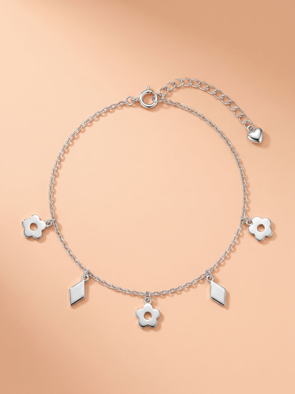 Flower & Diamond Charm Anklet