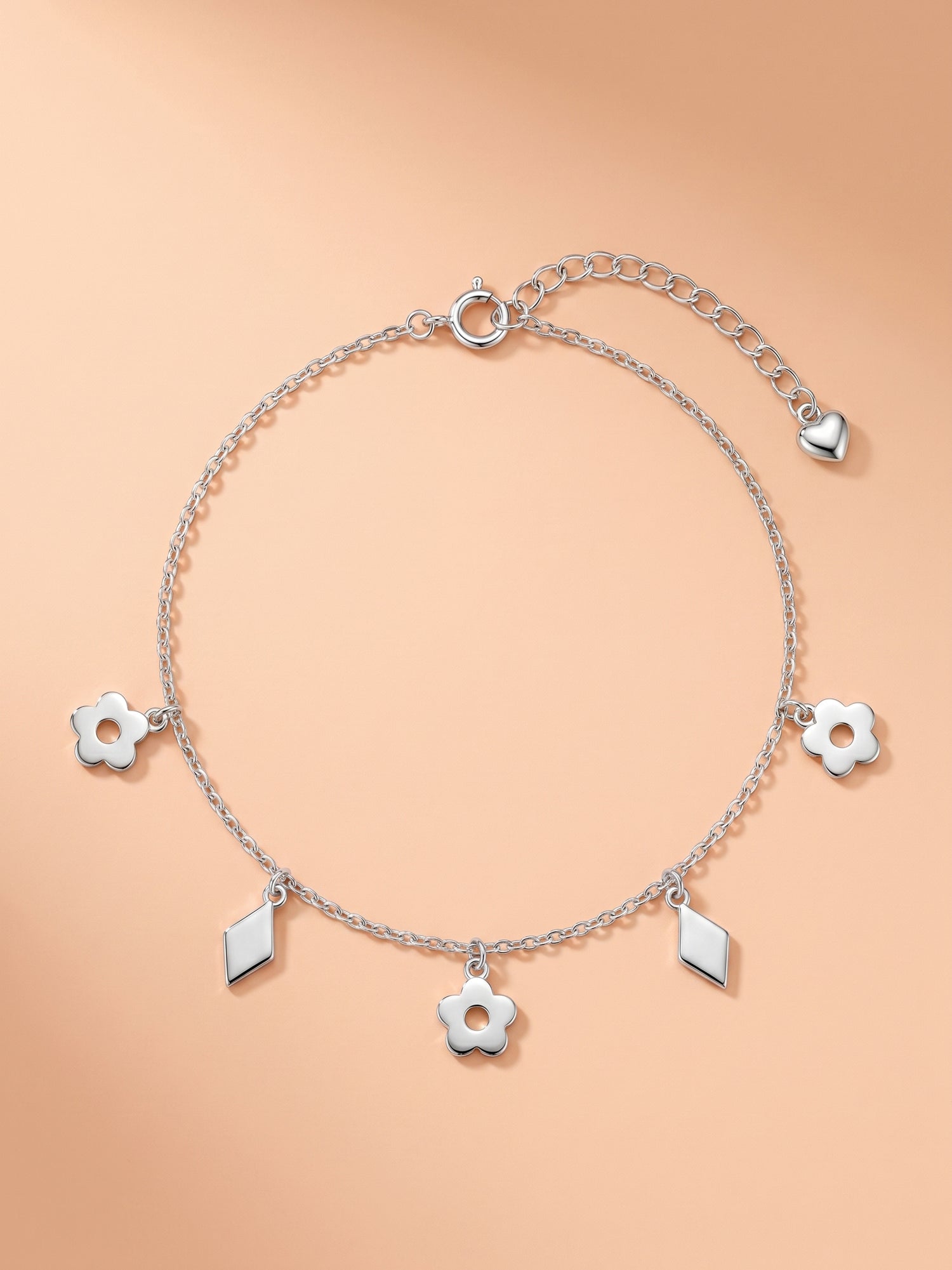Flower & Diamond Charm Anklet