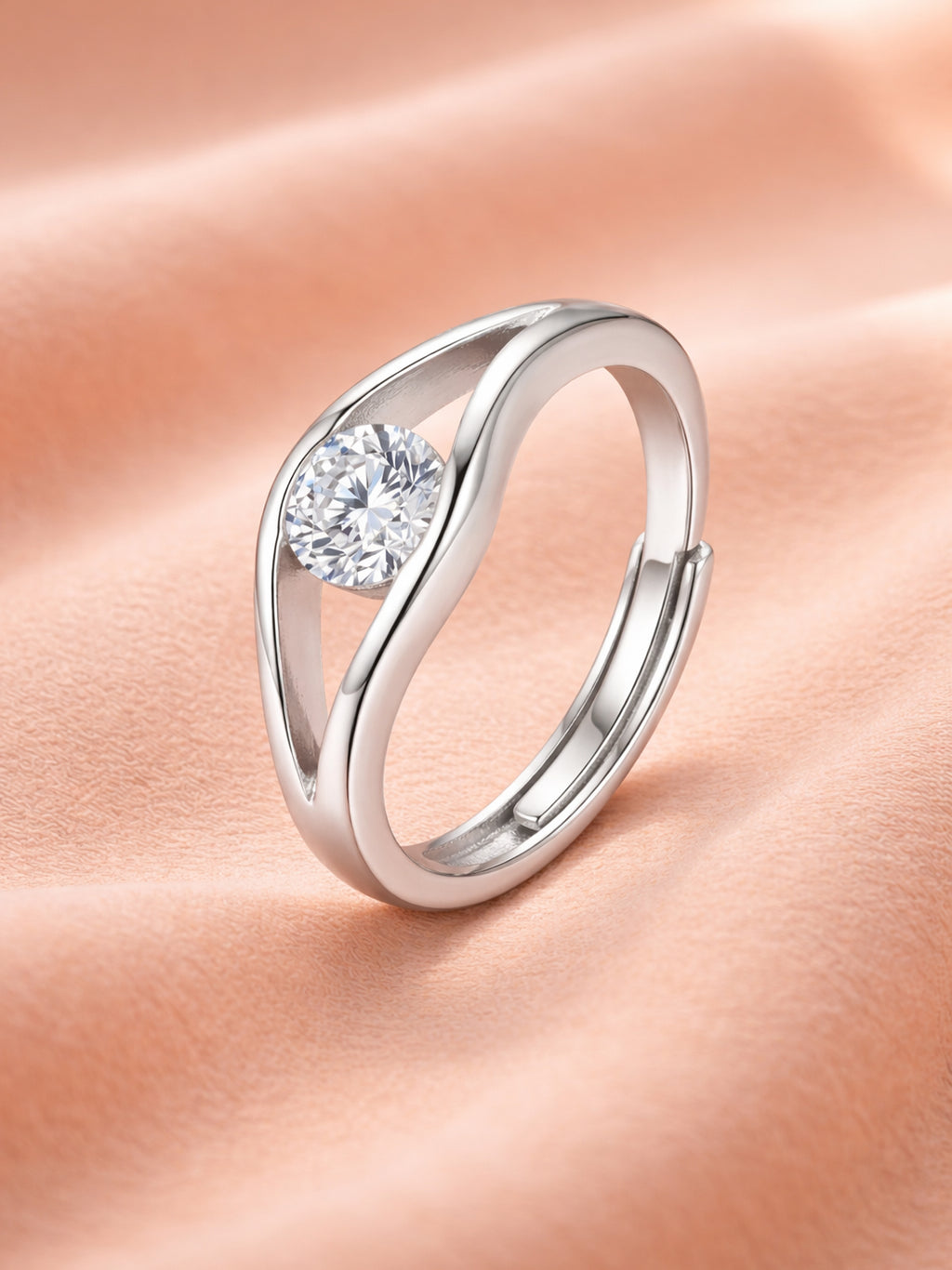 Fluid Wave Solitaire Ring
