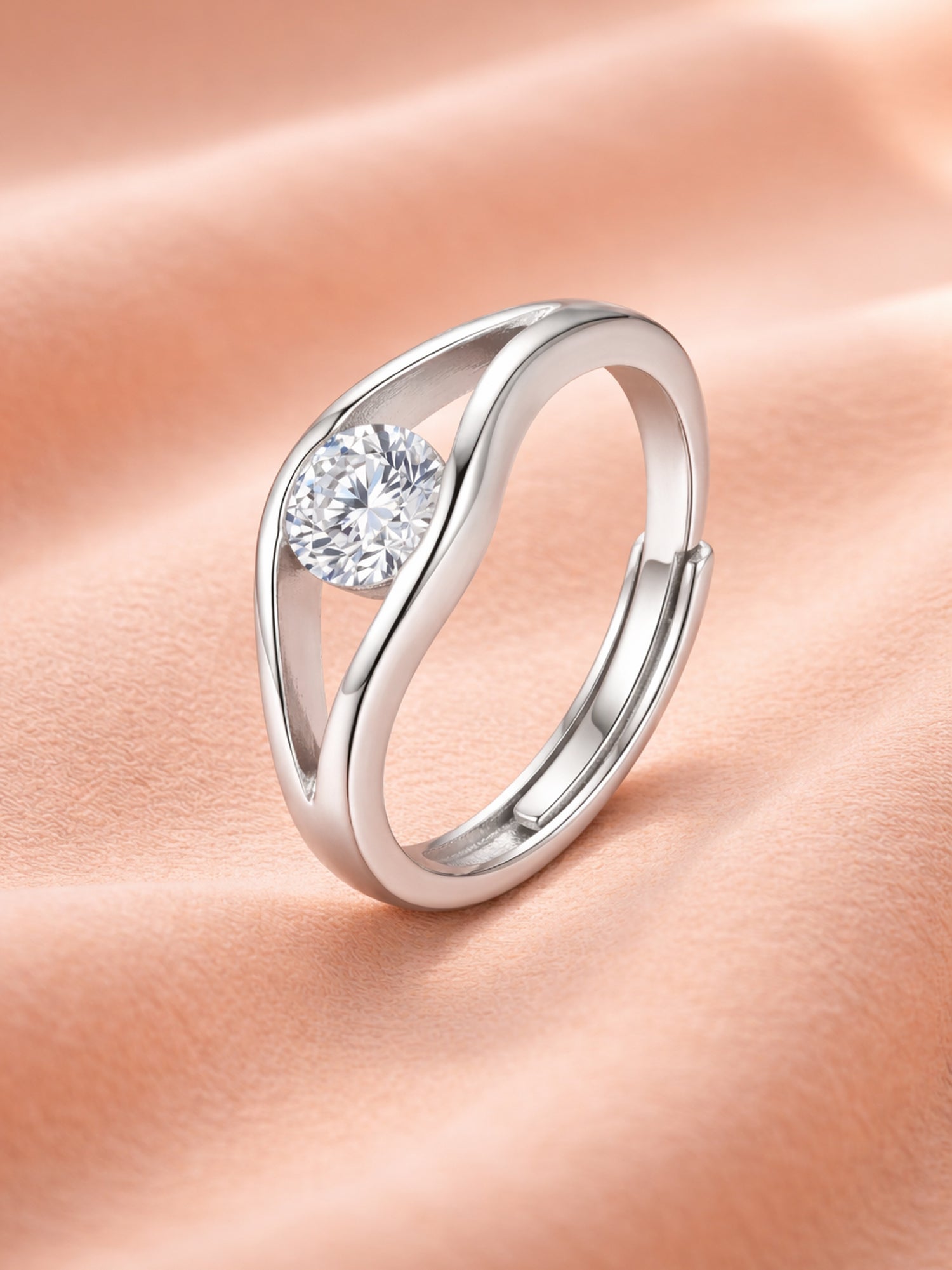 Fluid Wave Solitaire Ring