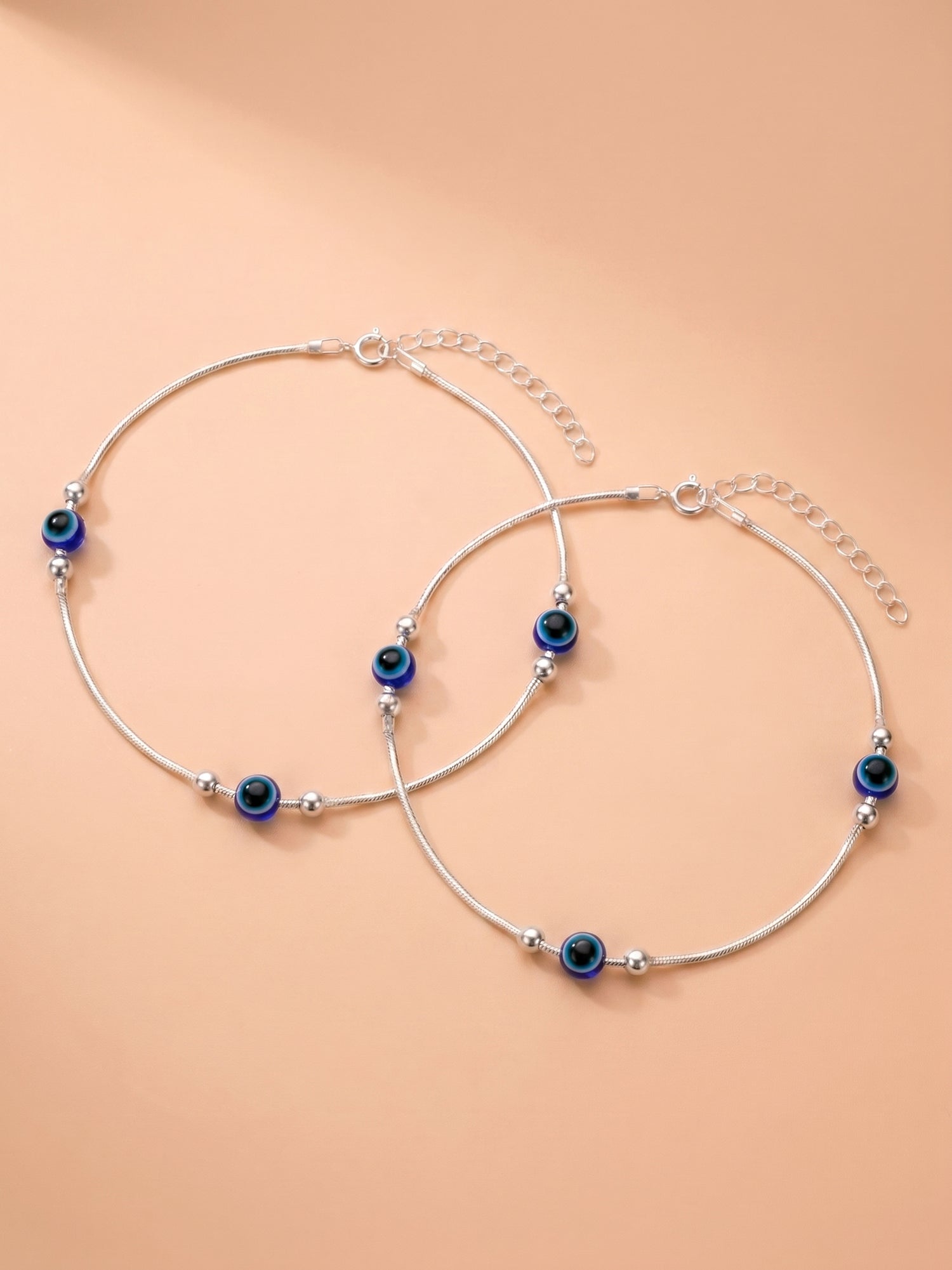 Evil Eye Bead Snake Chain Anklet Set of Two