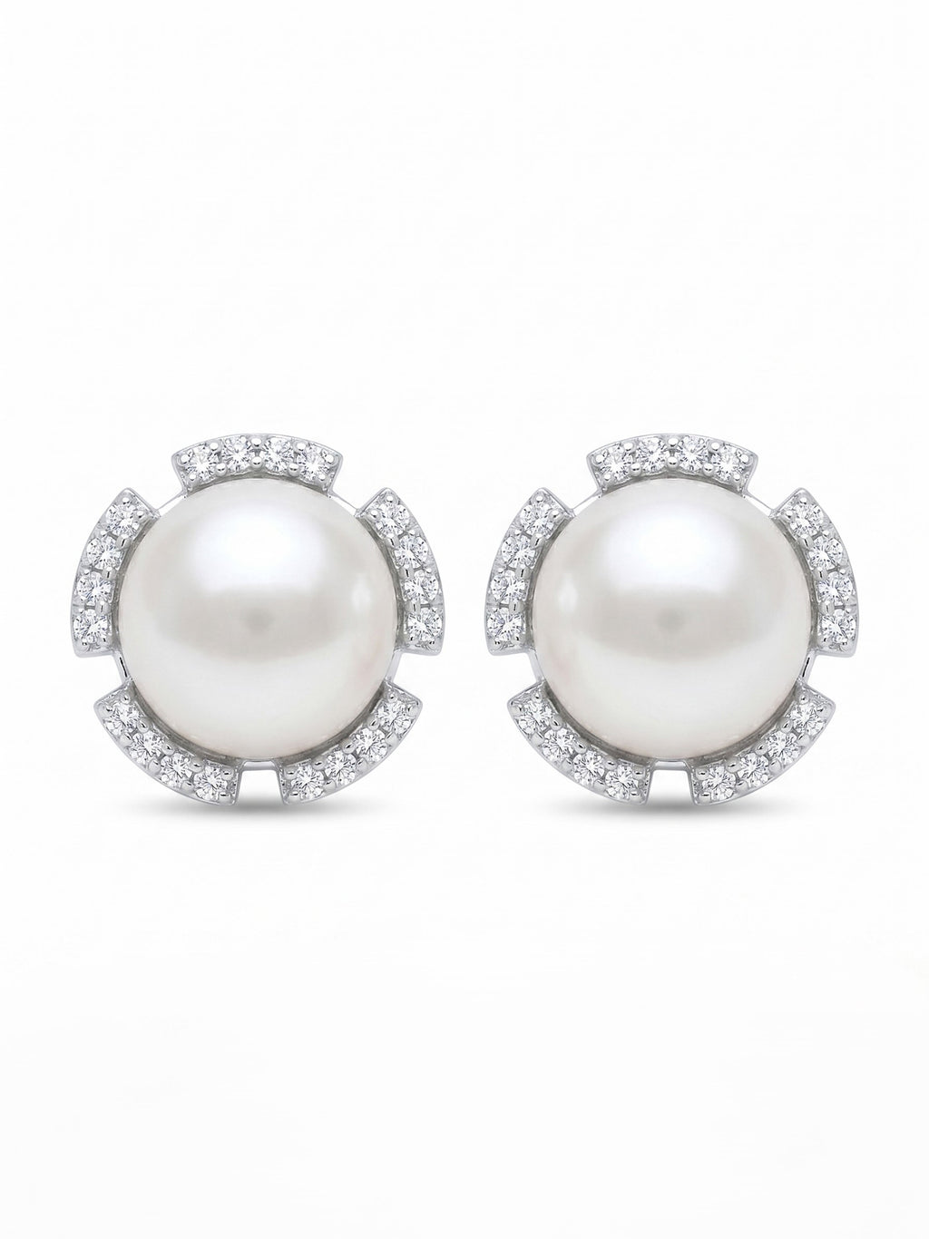 Pearl & Segmented Pavé CZ Halo Stud Earrings