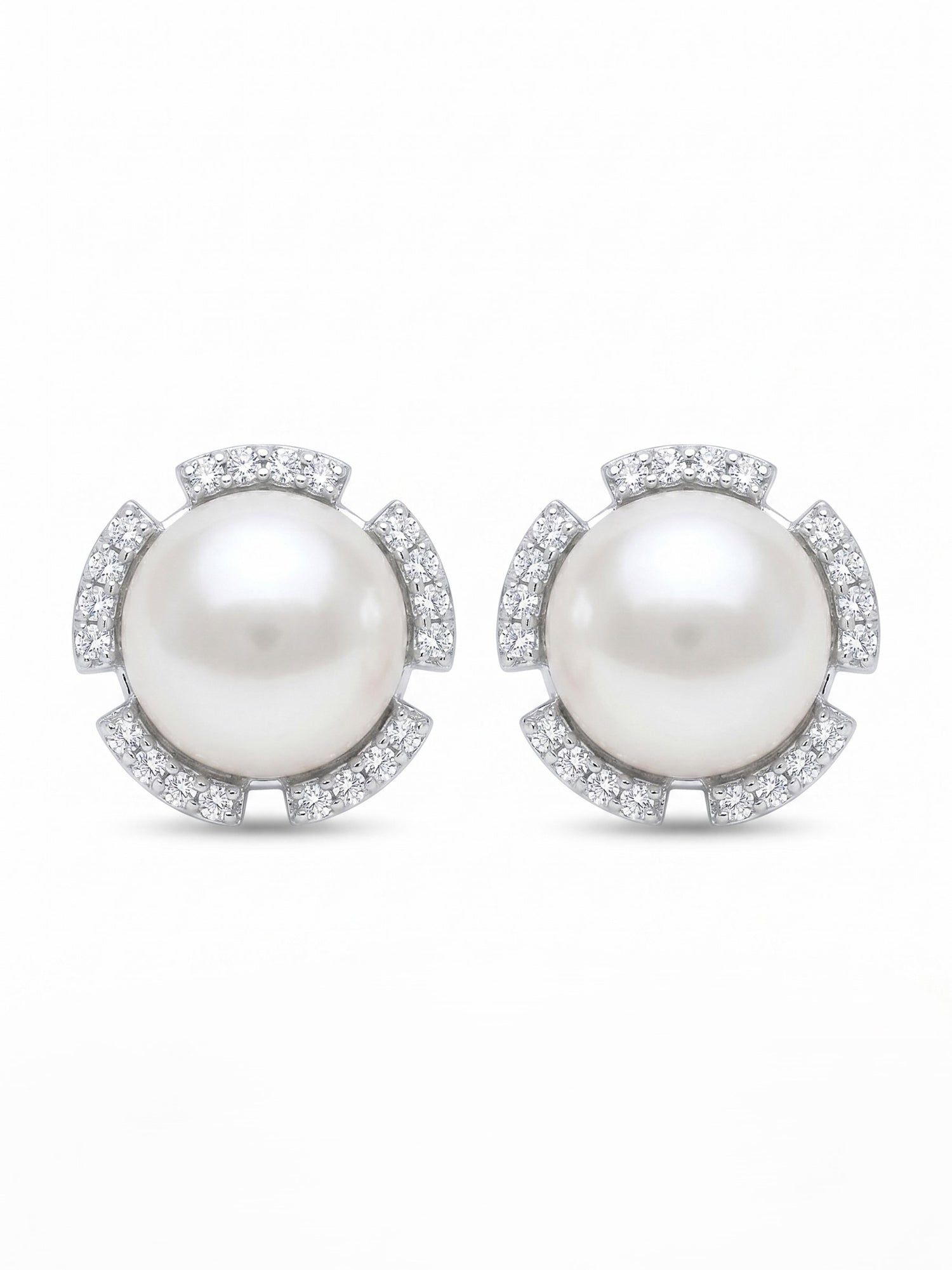 Pearl & Segmented Pavé CZ Halo Stud Earrings