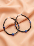 Triple Evil Eye Black Crystal Bead Bracelet Set of Two