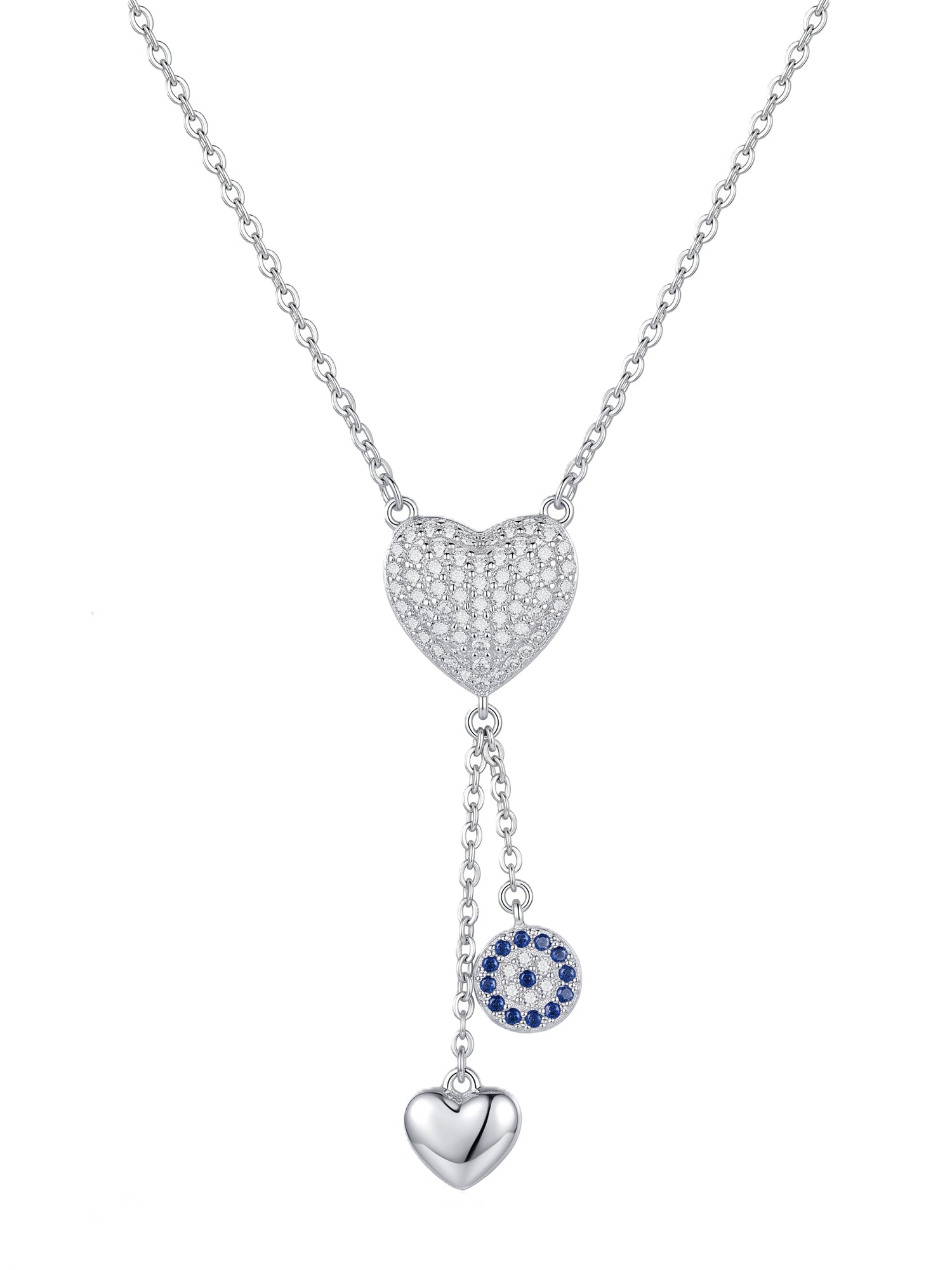 Pavé Heart & Evil Eye Lariat Necklace
