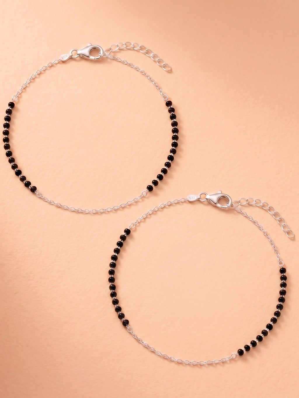 Obsidian Orbit Rolo Chain Anklet Pair